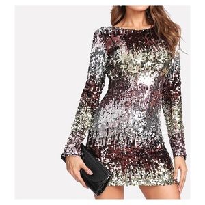 Silver Ombre Sequin Cocktail Short Dress